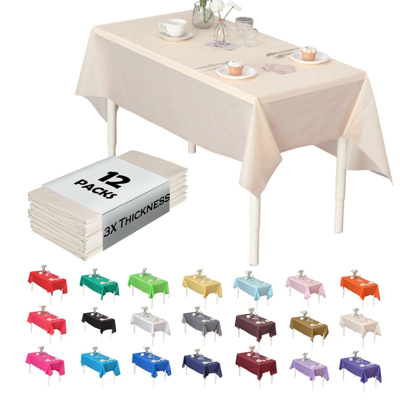 EVER SHINE Evershine (12-Pack Heavy Duty Plastic Table Covers Tablecloth (Reusable) (Rectangle 54" X 108", Ivory) - Image 1
